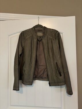 Sebby Olive Leather Moto Jacket